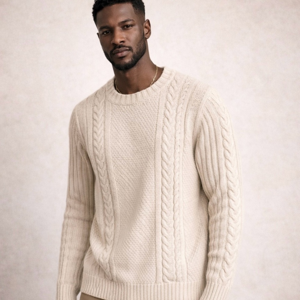 Joe's ID Cable Knit Sweater Minimalist Scandinavian quiet luxury Cream Chunky L
